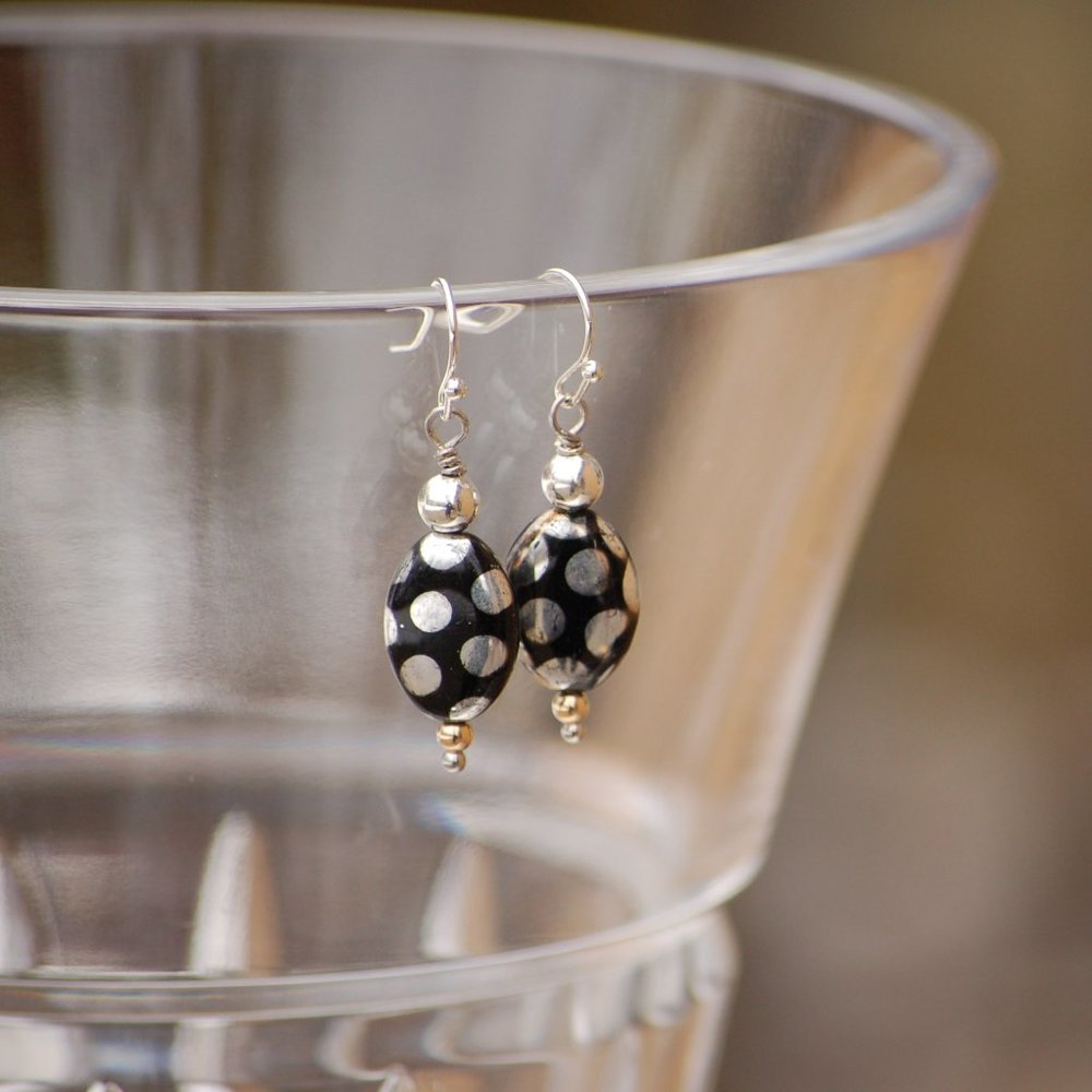 Black Glass Polka Dot Earrings
